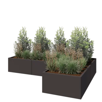 Jardinière en acier - Forme en L - 240 x 160 x 40 cm - RAL7016 mat (gris anthracite) - Sanc plaque de fond