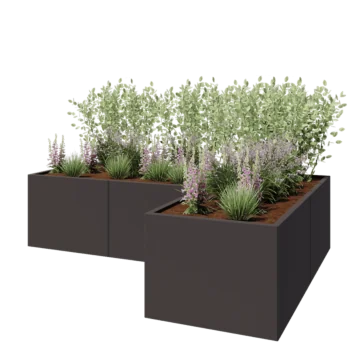 Jardinière en acier - Forme en L - 240 x 160 x 60 cm - RAL7016 mat (gris anthracite) - Sanc plaque de fond
