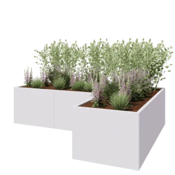 Jardinière en acier - Forme en L - 240 x 160 x 60 cm - RAL9010 mat (blanc) - Sanc plaque de fond