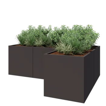 Jardinière en acier - Forme en L - 240 x 160 x 80 cm - RAL7016 mat (gris anthracite) - Sanc plaque de fond