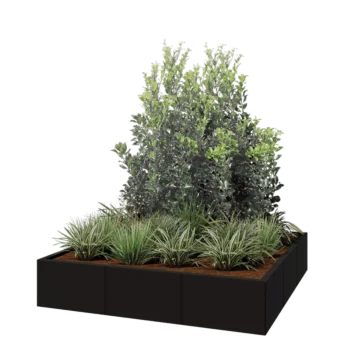 Jardinière XXL en acier - Carré - 150 x 150 x 30 cm - RAL9005 mat (noir) - Sanc plaque de fond