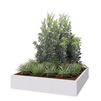 Jardinière XXL en acier - Carré - 150 x 150 x 30 cm - RAL9010 mat (blanc) - Sanc plaque de fond