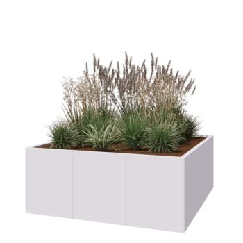 Jardinière XXL en acier - Carré - 150 x 150 x 60 cm - RAL9010 mat (blanc) - Sanc plaque de fond