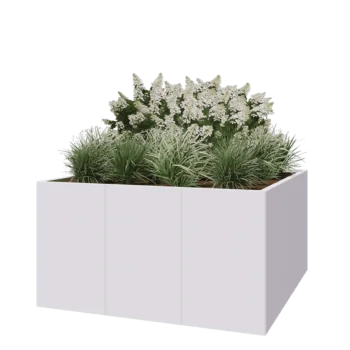 Jardinière XXL en acier - Carré - 150 x 150 x 80 cm - RAL9010 mat (blanc) - Sanc plaque de fond