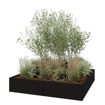 Jardinière XXL en acier - Carré - 160 x 160 x 30 cm - RAL9005 mat (noir) - Sanc plaque de fond