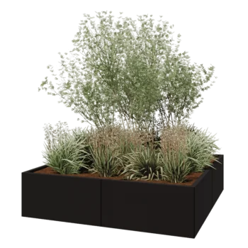 Jardinière XXL en acier - Carré - 160 x 160 x 40 cm - RAL9005 mat (noir) - Sanc plaque de fond