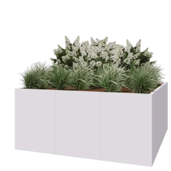 Jardinière XXL en acier - Carré - 180 x 180 x 80 cm - RAL9010 mat (blanc) - Sanc plaque de fond