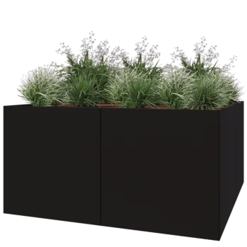 Jardinière XXL en acier - Carré - 200 x 200 x 100 cm - RAL9005 mat (noir) - Sanc plaque de fond
