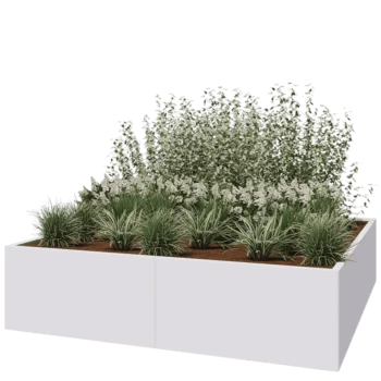Jardinière XXL en acier - Carré - 200 x 200 x 50 cm - RAL9010 mat (blanc) - Sanc plaque de fond