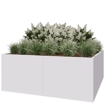 Jardinière XXL en acier - Carré - 200 x 200 x 80 cm - RAL9010 mat (blanc) - Sanc plaque de fond