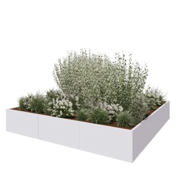 Jardinière XXL en acier - Carré - 300 x 300 x 50 cm - RAL9010 mat (blanc) - Sanc plaque de fond