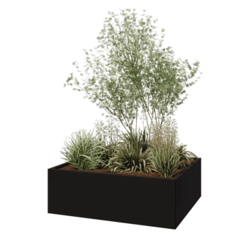 Jardinière en acier - Rectangle - 120 x 100 x 40 cm - RAL9005 mat (noir) - Sanc plaque de fond