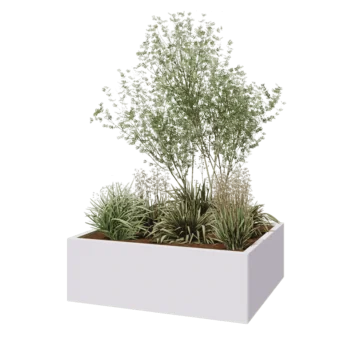 Jardinière en acier - Rectangle - 120 x 100 x 40 cm - RAL9010 mat (blanc) - Sanc plaque de fond