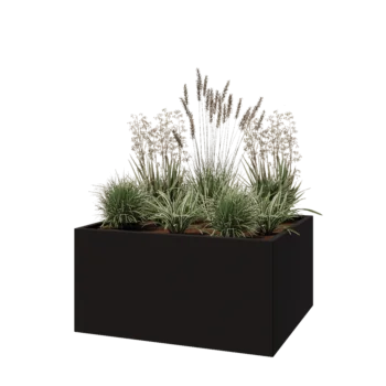 Jardinière en acier - Rectangle - 120 x 100 x 60 cm - RAL9005 mat (noir) - Sanc plaque de fond