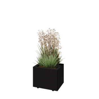 Jardinière en acier - Rectangle - 40 x 30 x 30 cm - RAL9005 mat (noir) - Avec plaque de fond - Avec pieds