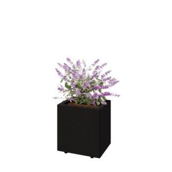 Jardinière en acier - Rectangle - 40 x 30 x 40 cm - RAL9005 mat (noir) - Avec plaque de fond - Avec pieds