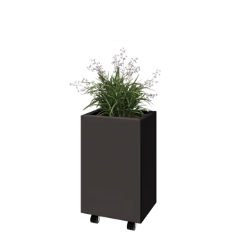 Jardinière en acier - Rectangle - 40 x 30 x 60 cm - RAL7016 mat (gris anthracite) - Avec plaque de fond - Avec roulettes