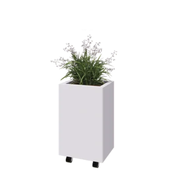Jardinière en acier - Rectangle - 40 x 30 x 60 cm - RAL9010 mat (blanc) - Avec plaque de fond - Avec roulettes