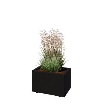 Jardinière en acier - Rectangle - 50 x 30 x 30 cm - RAL9005 mat (noir) - Avec plaque de fond - Avec pieds