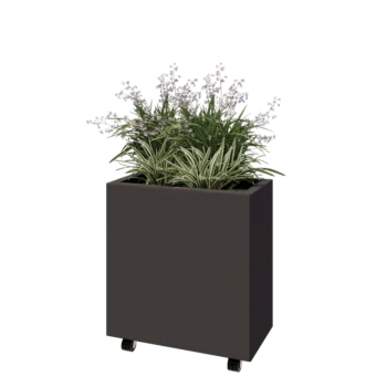 Jardinière en acier - Rectangle - 60 x 30 x 60 cm - RAL7016 mat (gris anthracite) - Avec plaque de fond - Avec roulettes