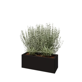 Jardinière en acier - Rectangle - 80 x 30 x 30 cm - RAL9005 mat (noir) - Avec plaque de fond