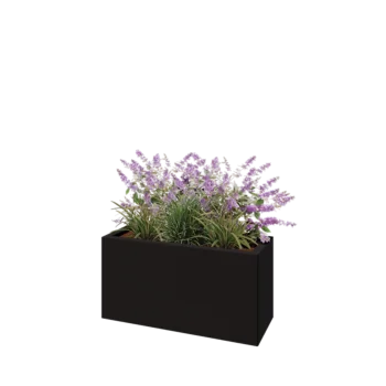 Jardinière en acier - Rectangle - 80 x 30 x 40 cm - RAL9005 mat (noir) - Sanc plaque de fond