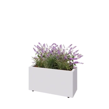 Jardinière en acier - Rectangle - 80 x 30 x 40 cm - RAL9010 mat (blanc) - Avec plaque de fond - Avec pieds