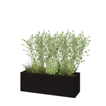 Jardinière en acier - Rectangle - 120 x 40 x 40 cm - RAL9005 mat (noir) - Avec plaque de fond