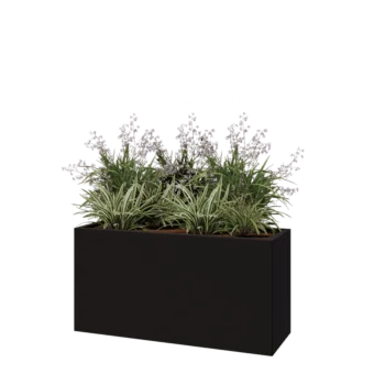 Jardinière en acier - Rectangle - 120 x 40 x 60 cm - RAL9005 mat (noir) - Avec plaque de fond