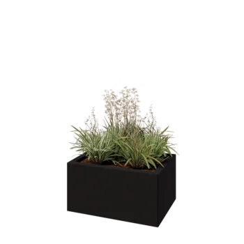 Jardinière en acier - Rectangle - 60 x 40 x 30 cm - RAL9005 mat (noir) - Sanc plaque de fond