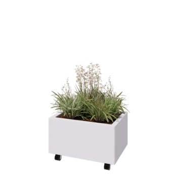 Jardinière en acier - Rectangle - 60 x 40 x 30 cm - RAL9010 mat (blanc) - Avec plaque de fond - Avec roulettes
