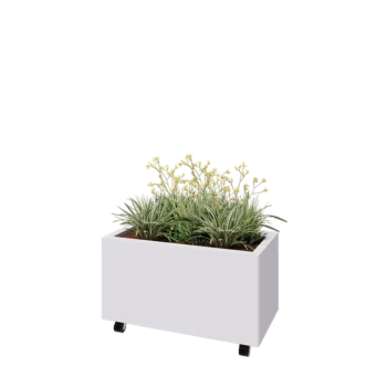 Jardinière en acier - Rectangle - 80 x 40 x 40 cm - RAL9010 mat (blanc) - Avec plaque de fond - Avec roulettes