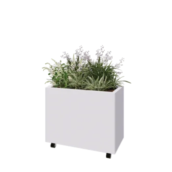 Jardinière en acier - Rectangle - 80 x 40 x 60 cm - RAL9010 mat (blanc) - Avec plaque de fond - Avec roulettes