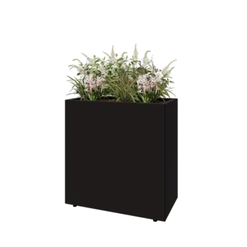 Jardinière en acier - Rectangle - 80 x 40 x 80 cm - RAL9005 mat (noir) - Avec plaque de fond - Avec pieds