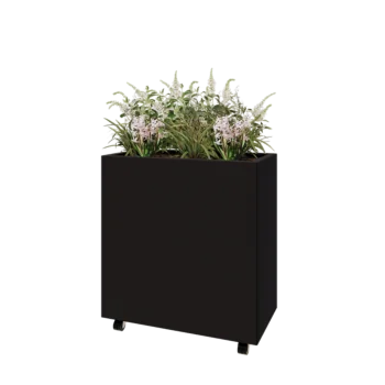 Jardinière en acier - Rectangle - 80 x 40 x 80 cm - RAL9005 mat (noir) - Avec plaque de fond - Avec roulettes