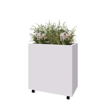 Jardinière en acier - Rectangle - 80 x 40 x 80 cm - RAL9010 mat (blanc) - Avec plaque de fond - Avec roulettes