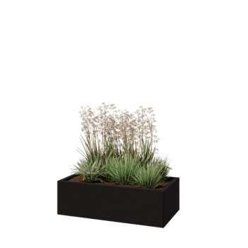 Jardinière en acier - Rectangle - 100 x 50 x 30 cm - RAL9005 mat (noir) - Avec plaque de fond