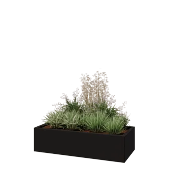 Jardinière en acier - Rectangle - 120 x 50 x 30 cm - RAL9005 mat (noir) - Sanc plaque de fond