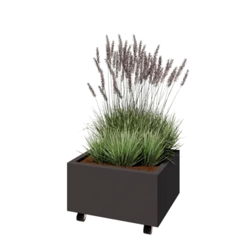 Jardinière en acier - Rectangle - 60 x 50 x 30 cm - Autre couleur RAL - Avec plaque de fond - Avec roulettes