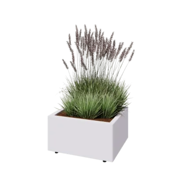 Jardinière en acier - Rectangle - 60 x 50 x 30 cm - RAL9010 mat (blanc) - Avec plaque de fond - Avec pieds