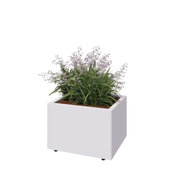 Jardinière en acier - Rectangle - 60 x 50 x 40 cm - RAL9010 mat (blanc) - Avec plaque de fond - Avec pieds