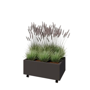 Jardinière en acier - Rectangle - 80 x 50 x 30 cm - Autre couleur RAL - Avec plaque de fond - Avec roulettes