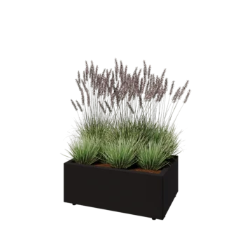 Jardinière en acier - Rectangle - 80 x 50 x 30 cm - RAL9005 mat (noir) - Avec plaque de fond - Avec pieds