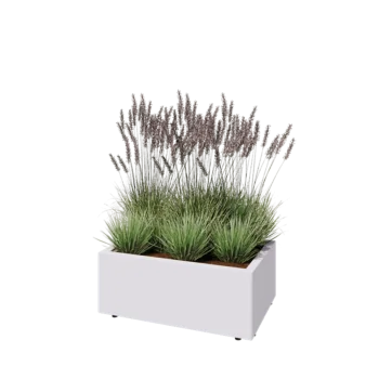 Jardinière en acier - Rectangle - 80 x 50 x 30 cm - RAL9010 mat (blanc) - Avec plaque de fond - Avec pieds