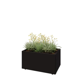 Jardinière en acier - Rectangle - 80 x 50 x 40 cm - RAL9005 mat (noir) - Avec plaque de fond - Avec pieds