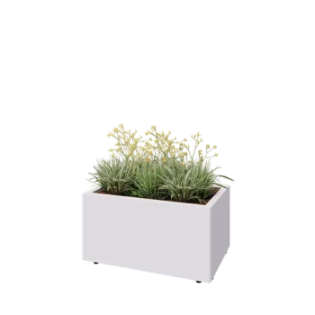 Jardinière en acier - Rectangle - 80 x 50 x 40 cm - RAL9010 mat (blanc) - Avec plaque de fond - Avec pieds