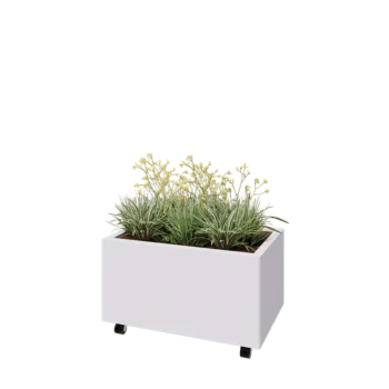 Jardinière en acier - Rectangle - 80 x 50 x 40 cm - RAL9010 mat (blanc) - Avec plaque de fond - Avec roulettes