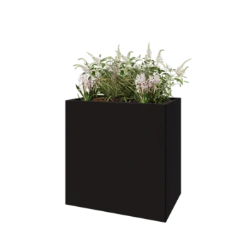 Jardinière en acier - Rectangle - 80 x 50 x 80 cm - RAL9005 mat (noir) - Avec plaque de fond
