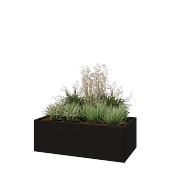 Jardinière en acier - Rectangle - 120 x 60 x 40 cm - RAL9005 mat (noir) - Sanc plaque de fond