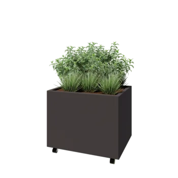 Jardinière en acier - Rectangle - 80 x 60 x 60 cm - Autre couleur RAL - Avec plaque de fond - Avec roulettes